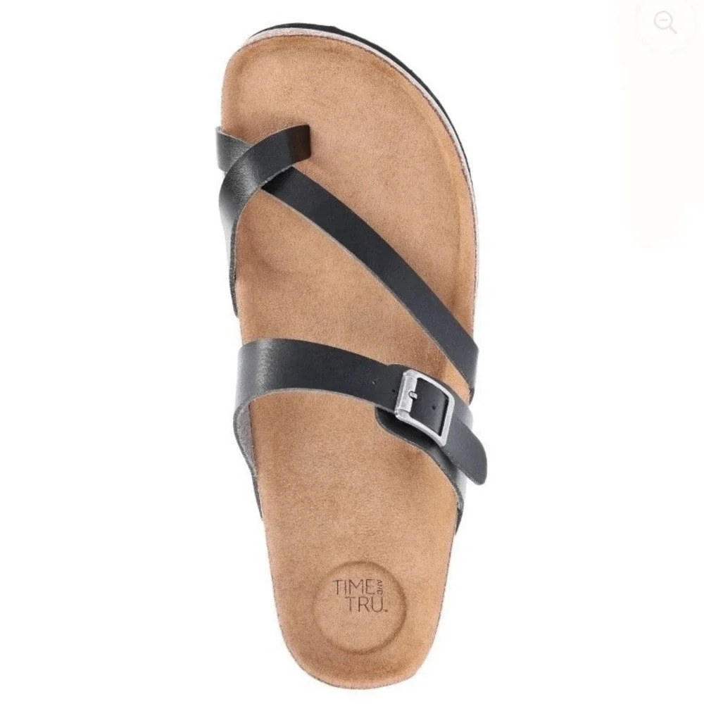 Time and Tru Womens Slip On Thong Sandals Cork Footbed 6 New with Tags Black